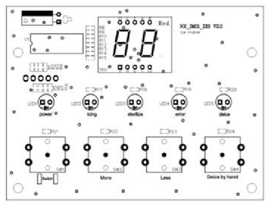 Placa do painel: visor, luzes power, icing, sterilize, error, deice e botões
